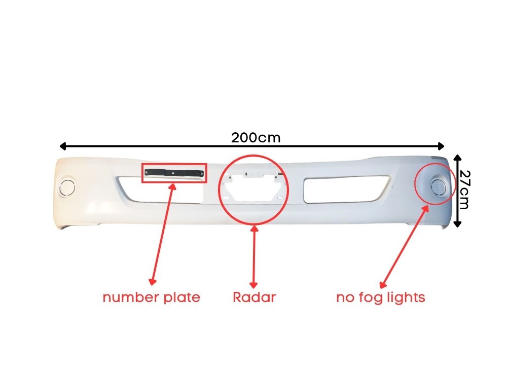 Front Bumper Bar  –  With Removeable Fog Lamp Cover & Radar  –  Wide Cab  –  To Suit Hino 300 Series / Dutro (05/19-On)