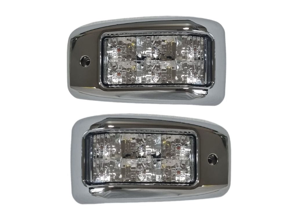 Door Flasher R/H Right Hand = L/H Left Hand  –  Clear  –  With Chrome Mould  –  LED  –  Sold As a Pair  –  To Suit Hino 500 Series (17-On)