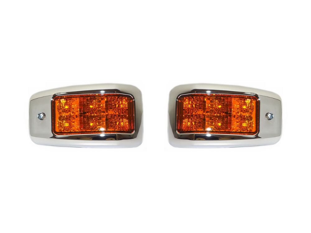 Door Flasher R/H Right Hand = L/H Left Hand  –  Amber  –  With Chrome Mould  –  LED  –  Sold As a Pair  –  To Suit Hino 500 Series (17-On)