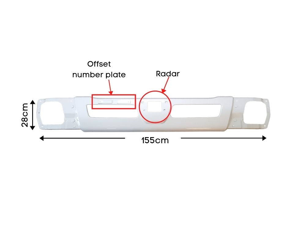 Front Bumper Bar  –  Narrow Cab  –  With Radar & OTo Suit Hino FFSet Number Plate  –  To Suit Mitsubishi Canter FEA (19-On)