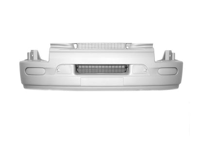 Front Bumper Bar  –  High Bar  –  Without Fog Lamp Holes  –  With Mesh / Caps  –  To Suit Renault Premium / Mack Quantum (99-06)