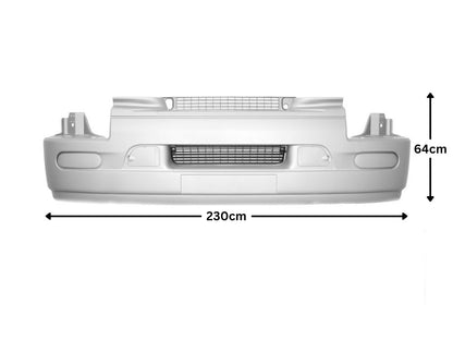 Front Bumper Bar  –  High Bar  –  Without Fog Lamp Holes  –  With Mesh / Caps  –  To Suit Renault Premium / Mack Quantum (99-06)