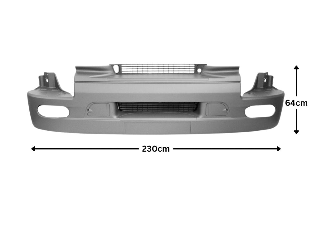 Front Bumper Bar  –  High Bar  –  With Fog Lamp Holes  –  With Mesh / Caps  –  To Suit Renault Premium / Mack Quantum (99-06)