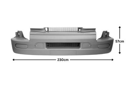 Front Bumper Bar  –  Low Bar  –  Without Fog Lamp Holes  –  With Mesh / Caps  –  To Suit Renault Premium / Mack Quantum (99-06)