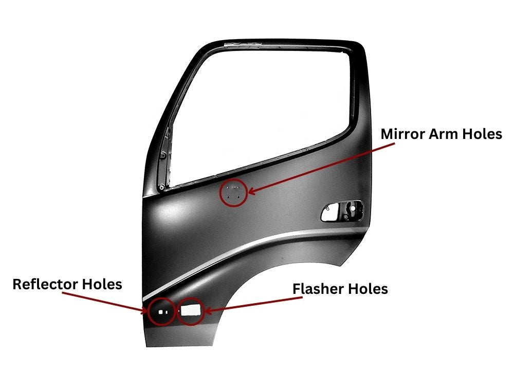 Door Shell L/H Left Hand  –  With Mirror& Reflector& Flasher Holes  –  XZU3 / To Suit Toyota Dyna Hino Dutro XZU4 (00-11)