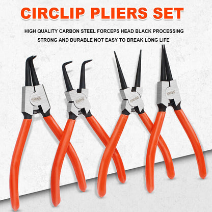 4-Piece 7" Circlip Pliers Internal External Bent Straight Snap Ring Tool Set