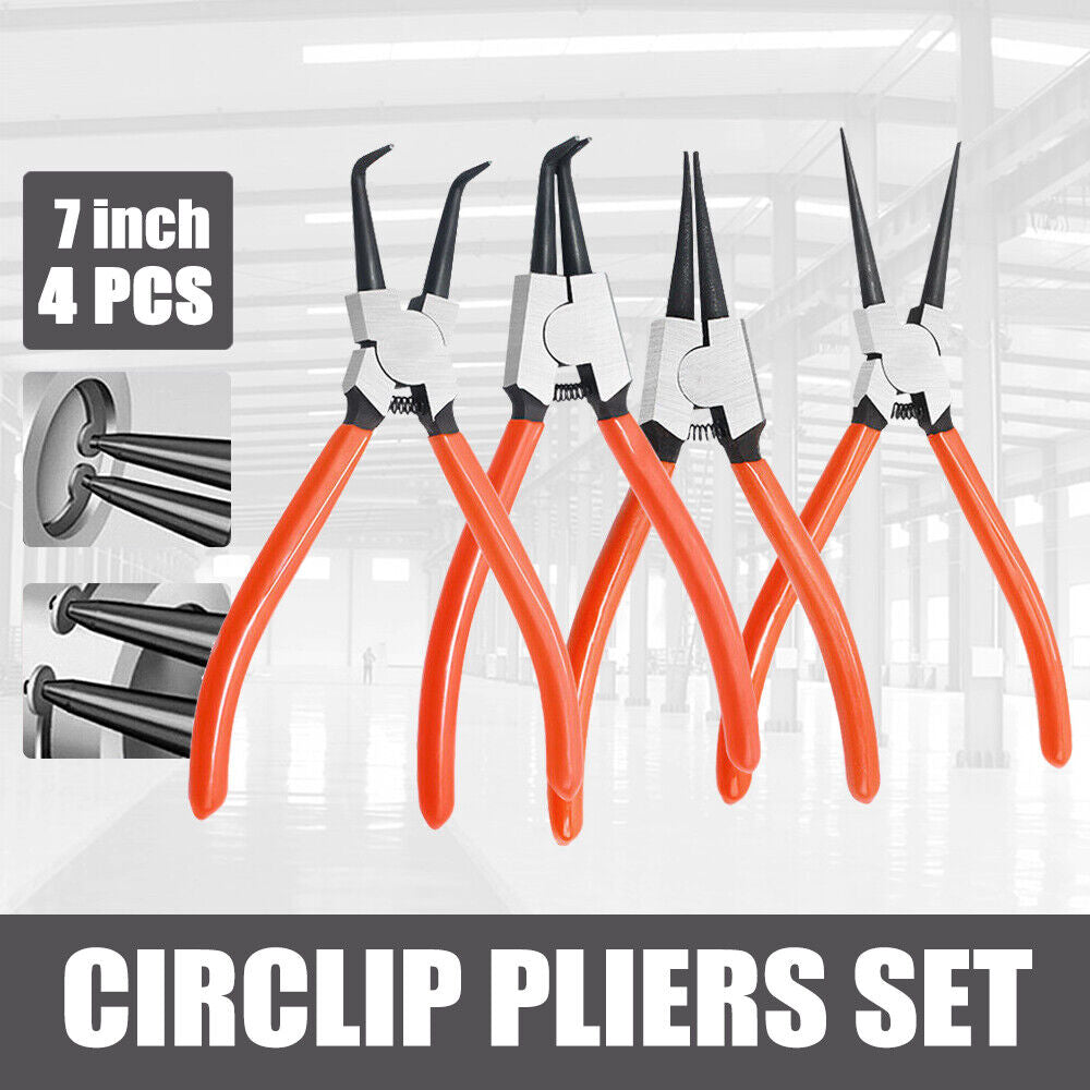 4-Piece 7" Circlip Pliers Internal External Bent Straight Snap Ring Tool Set