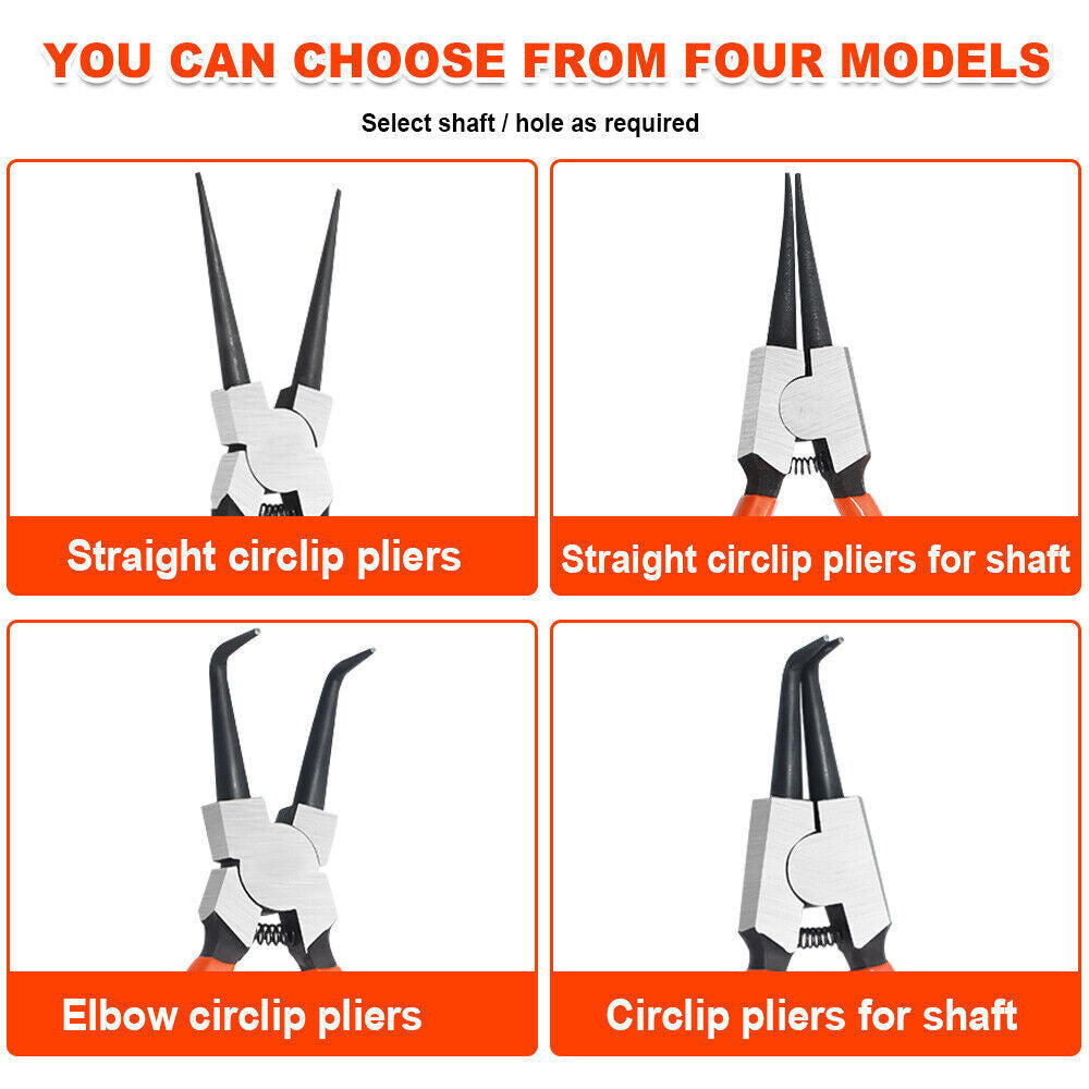 4-Piece 7" Circlip Pliers Internal External Bent Straight Snap Ring Tool Set